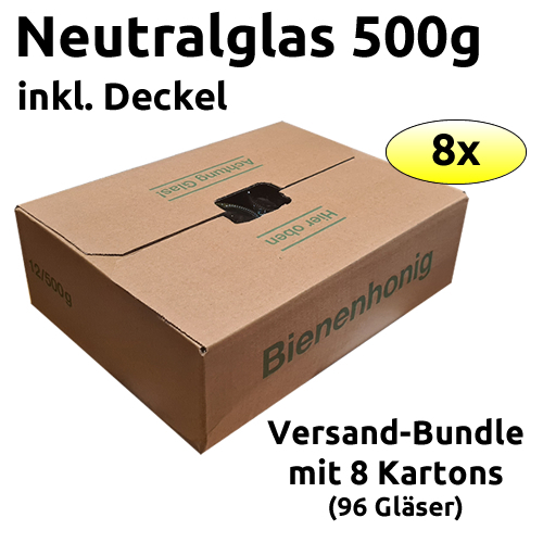 Honig Neutralglas 500g mit Deckel (8 Karton Bundle)