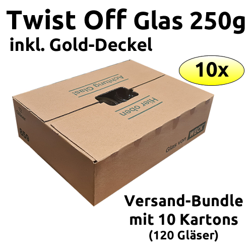 Twist Off Honigglas 250g mit Deckel Gold (10 Karton Bundle)